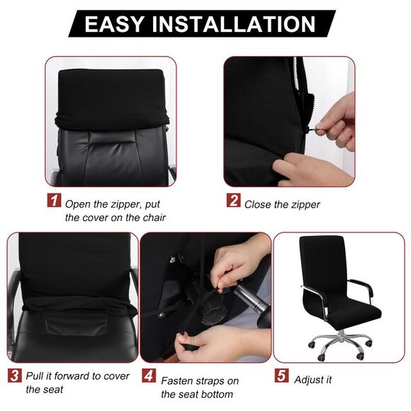 Stretch Jacquard Office Cover Swivel Chair Protector Large Black - Picture 2 of 6